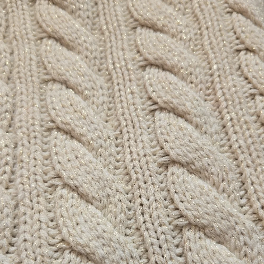 New York & Company Cream Cable Knit Infinity Scarf With Gold Threads One Size